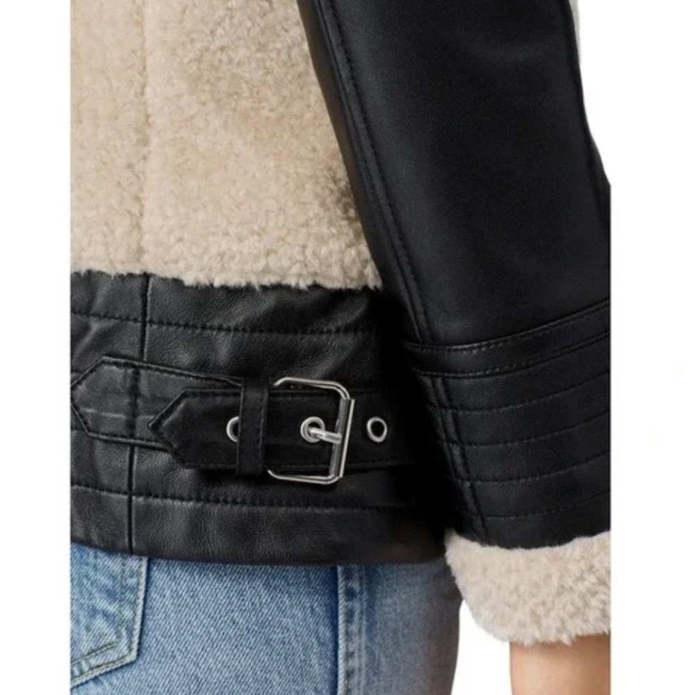 Slate & Willow Jacket Faux Sherpa Aviator Beige Black S - Picture 3 of 11